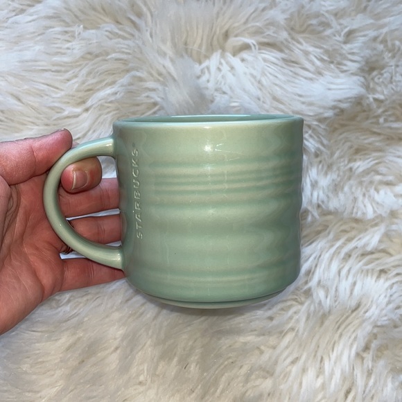 Starbucks Seafoam Green Stackable Mug Ripple Design Etched Logo EUC - Picture 3 of 6